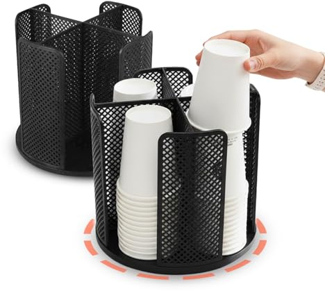 Avilia - Porta Bicchieri di Plastica Girevole 360° con 4 Scomparti – Organizer Multiuso Salvaspazio, H22×23,5×23,5 cm | Portabicchieri Plastica da Tavolo, Facile da Montare e Pulire