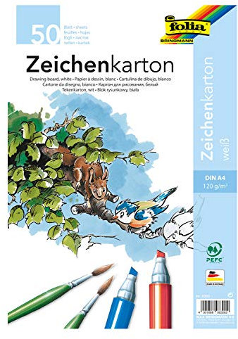 folia 8300 - Zeichenkarton, 120 g/m², DIN A4, 50 Blatt, weiß - Zeichenpapier für vielfältige kreative Ideen
