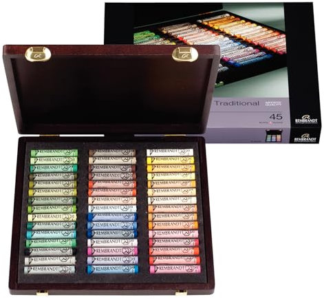 Rembrandt Professionelles Weiche Pastelle Set im Luxus Holzkasten | Landschaftsauswahl Traditionell | 45 ganze Pastelle