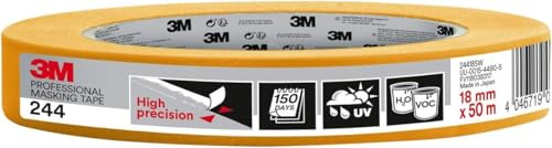 3M Professional Masking Tape 244, Universal Surfaces, Painters Tape, 18 mm x 50 m - High Precision, UV and Water Resistant, For Indoor & Outdoor