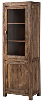 MASSIVMOEBEL24.DE Vitrine Sheesham grau geölt Nature Grey #53 | 65x42x190 cm (BxTxH) 58 kg Landhaus montiert vollmassiv