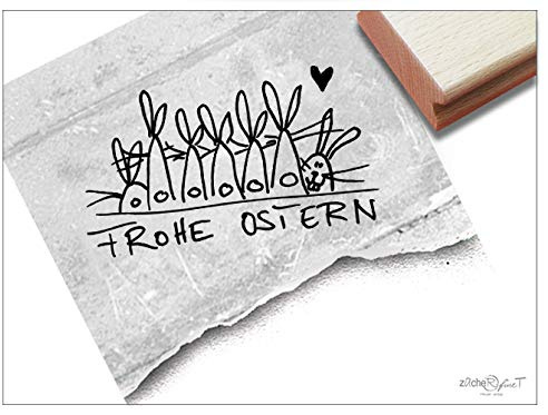 Stempel Osterstempel FROHE OSTERN handschriftlich mit Hasen - Textstempel Ostergrüße Karten Geschenkanhänger Geschenk Osterdeko - zAcheR-fineT