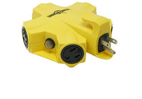 Southwire Yellow Jacket Power Adapter - Outdoor 5 Outlet Splitter - Durable 15 Amp Electrical Adapter - Rugged Hi-Impact Plastic Housing - 3-Prong Grounded Plug - Safe Workshop & Patio Use