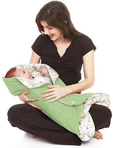 Wallaboo Einschlagdecke Leaf für Babyschale, Autokindersitz, für Kinderwagen, Buggy, Babybett, Schönen Blumenform, Veloursleder und Baumwolle, 85 x 85 cm, 0 - 12 Monaten, Farbe: Grün