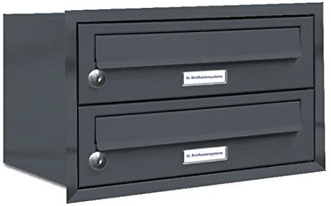 AL Briefkastensysteme, 2er Unterputzbriefkasten in Anthrazit Grau RAL 7016, 2 Fach wetterfeste Briefkastenanlage, Doppel-Briefkasten, Design modern