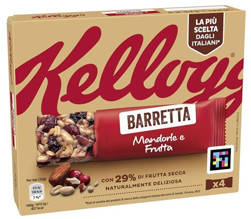 Kellogg's Barretta | Gusto Mandorle e Frutta | Ricca di Fibre e con 29% di Frutta Secca | 4 barrette da 32g (Confezione da 128g)