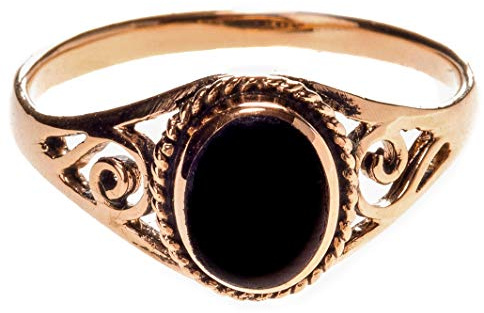 Zarter Ring LUCY 9 mm Schwarzer Stein Onyx Lebens Spiralen Bronze