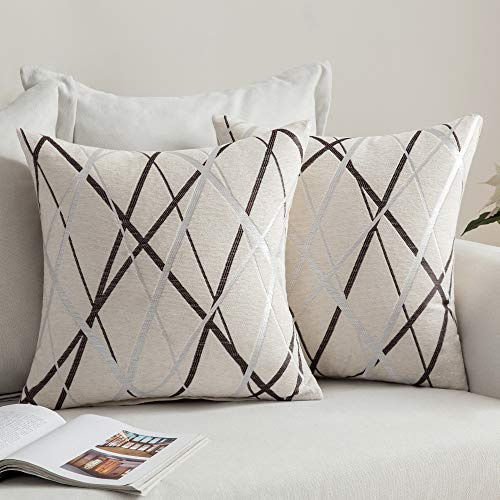MIULEE 2er Set Kissenbezug 45×45cm Chenille Eiscreme-Design | Weich kuschelig langlebig pflegeleicht mit Reißverschluss modernes Design dekorativ für Sofa Bett Wohnzimmer und Schlafzimmer