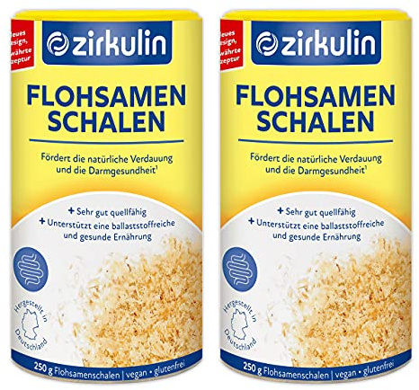 Zirkulin Flohsamenschalen, reich an hochwertigen Ballaststoffen, vegan, glutenfrei geschmacksneutrales Nahrungsergänzungsmittel zur Unterstützung der natürlichen Verdauung, (2 x 250g)