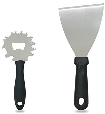 Grill Scraper Tool Set, Stainless Steel Grill Grate Cleaner, Grill Gap Brush Non-bristles and Slant Edge Griddle Spatula, Barbecue Accessories for BBQ Kitchen Dining Room