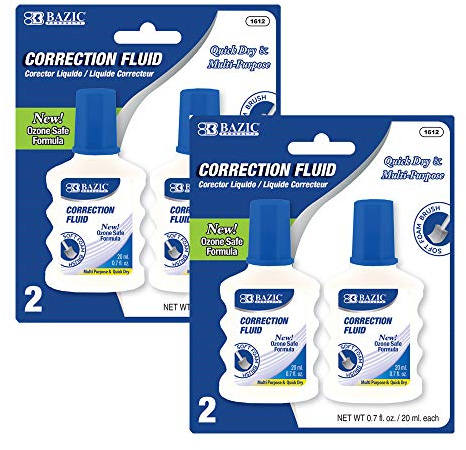 BAZIC Products White Out Liquid, 2 Correction Fluid Bottles, 2-Pk