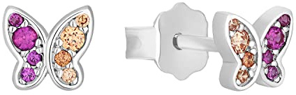 s.Oliver Ohrstecker 925 Sterling Silber Mädchen Kinder Ohrschmuck, mit Zirkonia synth, Schmetterling, Kommt in Schmuck Geschenk Box