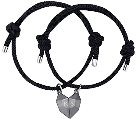 JSDDE Personalisierte Gravur Pärchen Armband mit Magnet Herz Anhänger Geflochtene Charms Paar Armbänder Partnerarmbänder Freundschaftsarmband für Liebhaber Schwestern Freunde