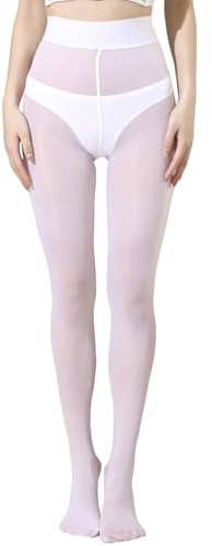 HTRUIYATY Dam oljiga glänsande strumpbyxor, 8 Denier hög stretch silkeslena strumpbyxor tunna strumpbyxor, Vitt, one size