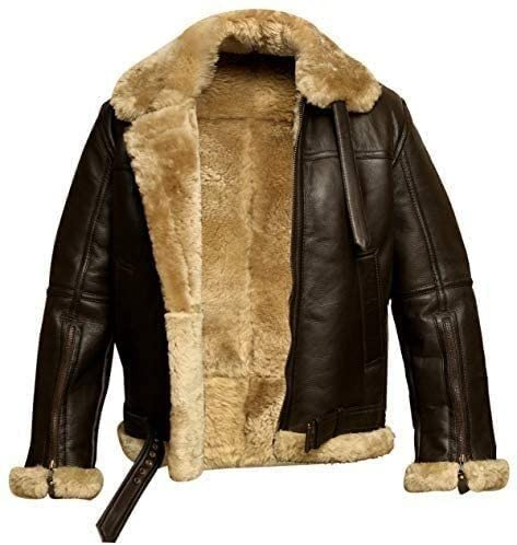 Blouson Aviateur Homme En Cuir D'agneau Véritable Veste En Cuir De Fourrure De Mouton Veste D'hiver En Cuir Veste homme (Color : Brown, Size : XL)