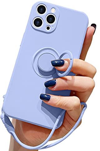 Pepmune for iPhone 13 Pro Silicone Case with Ring Holder-Purple | Kickstand Magnetic Car Mount,Detachable Wrist Strap,Shockproof Soft Protective Cover