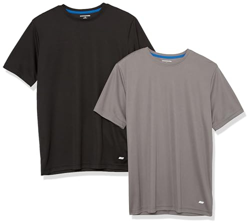 Amazon Essentials Herren Active Performance T-Shirt aus Tech-Stretch (Erhältlich In Big & Tall), 2er-Pack, Mittelgrau/Schwarz, 5XL Große Größen