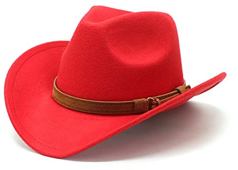 JOELEW Cowboy Hut Western Cowboy Cap Für Herren Vintage Fascinator Hochzeit Weiß Fedoras Mit Breiter Krempe Winter Elegante Damenhüte,Rot,56-58Cm