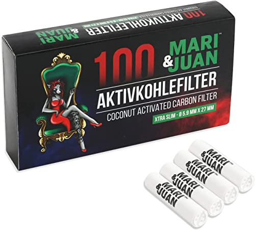 Mari & Juan Lot de 100 filtres à charbon actif Slim Size I 6 mm fins avec charbon actif à base de noix de coco Blanc I Expérience de fumée moins polluante