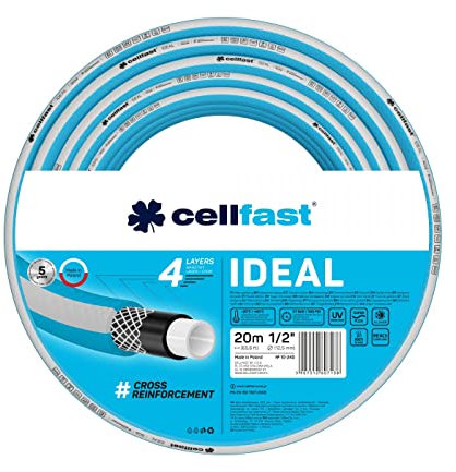 Cellfast Gartenschlauch IDEAL, Strapazierfähig, Flexibel, 4-lagig, Haltbare Kreuzgeflecht, UV und Algenbeständig, REACH-Technologie, 27 Bar, -20/+60° kurzfristig 1/2, 20m