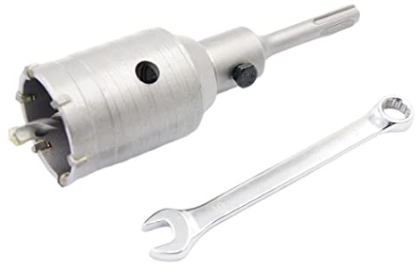 Broca para Hormigón 55mm Con SDS y Adaptador de 110mm, Broca Hueca de Metal Duro para Ladrillos, Paredes de Bloques (55mm + Adaptador de 110mm)