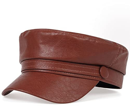 tcax Baskenmütze Damen Einfarbige Leder-Militärmützen Baskenmütze Damen Classic Retro Ballonmütze Outdoor-Sonnenhüte, Braun, Einheitsgröße