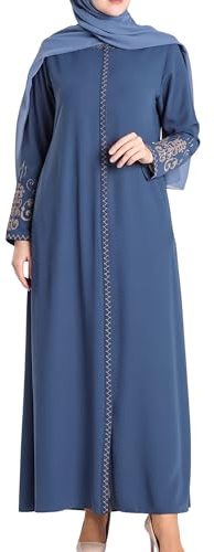 istanbul styles Abaya mit bestickten Ärmeln für Damen, langärmelig, bodenlang, türkisch-islamische Mode (DE/NL/SE/PL, Alphanumerisch, S, Regular, Regular, Denimblau)