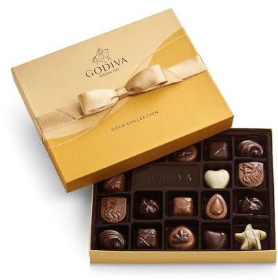 Godiva Chocolatier Gold Ribbon 18-Piece Assorted Chocolate Gift Box – Gourmet Chocolate Candy Variety Pack – Dark Caramel, Milk Chocolate, Nuts– Gift Basket for Birthday, Anniversary, Congratulations