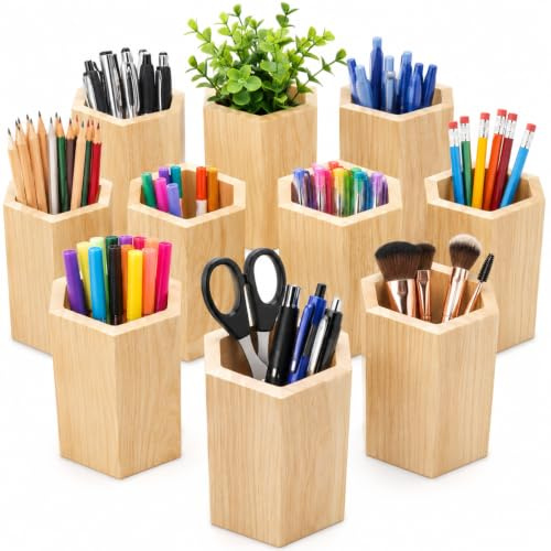 STOBOK Holzstifthalter Geometrischer Schreibtisch Organizer 3D Sukkulenten Topf Stifthalter Desktop Aufbewahrung Für Büro & Zuhause 3.15 X 3.15 X 3.94 Zoll