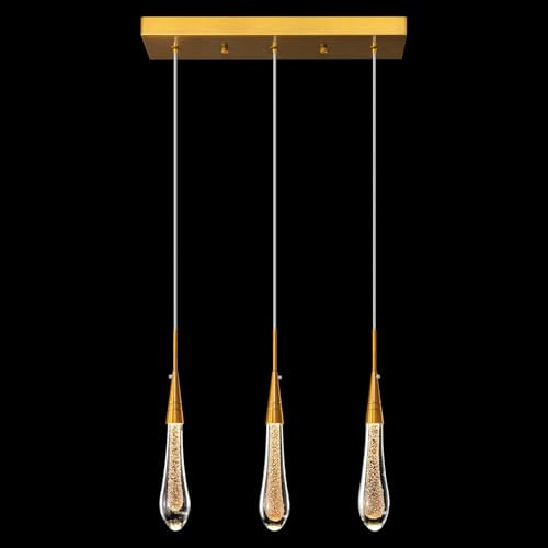 ZenithBeam 3-flammige goldene Pendelleuchte für Decken, dimmbar, LED, moderne Küchenleuchten, Mini-Tropfen-Kristall-Pendelleuchte für Kücheninsel, Schlafzimmer, Flur, Eingangsbereich