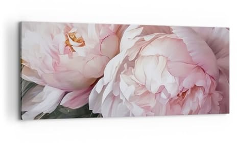 ARTTOR Leinwandbild 100x40cm Wandbild Botanik Blumen - 5815 | Pfingstrosen Romantisch Panorama Groß Wanddekoration Wohnzimmer Schlafzimmer Wanddeko Wand Kunstdruck Wandkunst ARTTOR