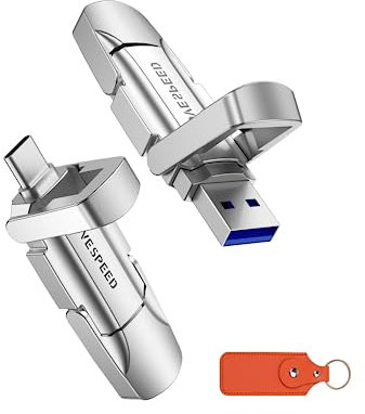 MOVE SPEED USB C Pendrive 256 GB – Disco Duro Externo SSD de Alta Velocidad 400 MB/s, Dual Tipo-C + USB 3.2 Gen2, Memoria Externa OTG Compatible con Smartphones, iPhone 15, MacBook, laptops y Tablets