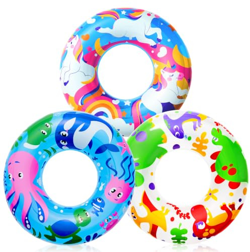 JOYIN 3 Pack Pool Floats, Pool Tube for Kids Swim Rings Inflatable Tubes, Unicorn Sea Animal Tubes Floatie Ring Water Toys for Swimming, Summer Beach Party