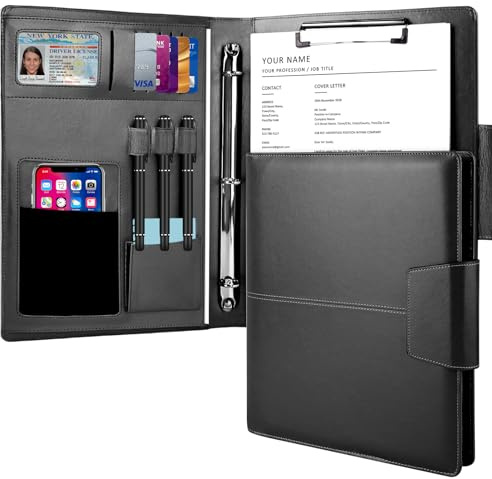 TESRAB 3 Ring Portfolio Binder Folder Faux Leather Padfolio Business Portfolio Organizer A4 Letter Size with Strong Magnetic Closure for Meeting,Presentation,Traveling,Wedding