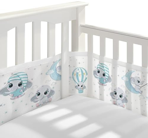 Bizcasa 2 Stück Bettumrandung Babybett,Babybett Umrandungen Breathable Netzgewebe Umrandungen,4-Seitiges Netzfutter, Kinderbett Schutz für Kinderbetten-Verstellbar,Abnehmbar -340cmx30cm + 160cmx30cm