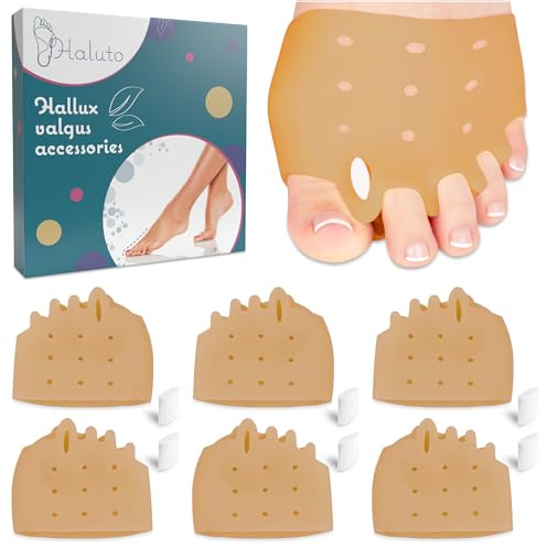 Haluto 3 Paare / 6 Stück Ballenpolster Vorfuß - Zehenspreizer mit Gel-Mittelfußpolster - Hallux Valgus Korrektur - Hammerzehen Korrektur - Zehenspreizer Gel für Überlappende Zehen - Zehentrenner