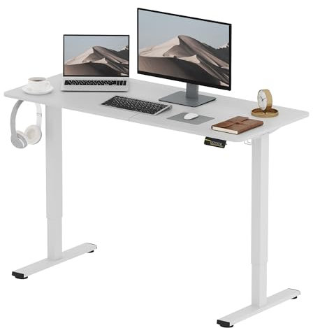 SANODESK Höhenverstellbarer Schreibtisch 140x60 cm, Schreibtisch Höhenverstellbar Elektrisch Ergonomischer Steh-Sitz Tisch Computertisch mit Memory-Funktion(Weiß)