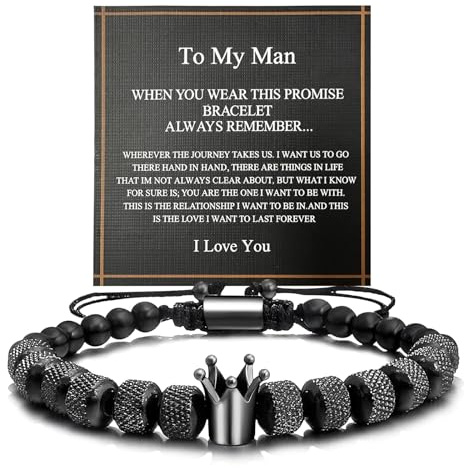 Yowivon Zu Meinem Mann-Armband, Schwarzes Perlenarmband, Verstellbares Edelstahlarmband mit kühle Krone, Romantische Geburtstags-, Vatertags- oder Valentinstagsgeschenke für Ihn oder Gatten