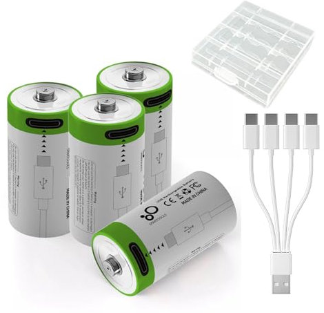 Batería recargable de iones de litio CR2, 3,7 V, 300 mAh, RCR2 CR15H270 15270, carga rápida de 1,5 H, 1200 ciclos con cable de conexión tipo C, salida constante, 4 unidades