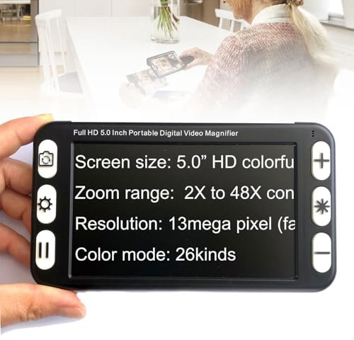Oiyekntd Handliche Digitale Lupe, 2X-48X Lupe mit Licht zum Lesen, Lupe faltbar Handheld elektronische Lesehilfe für Senioren Low Vision Menschen sehen kleine Drucke