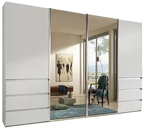 WIEMANN Schwebetürenschrank Kleiderschrank Schlafzimmerschrank 330cm breit, mit Schubladen, weiß, mit Spiegel, Höhe 217cm, Malibu