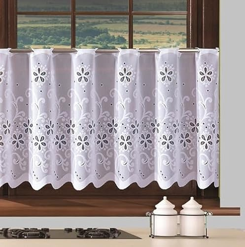 Gardinen Vorhangen Weiß 200x30 cm (BxH) Kurz Bistrogardine Lacasio Scheibengardinen Modern Jacquard Küchengardinen Kurzstores Gardinenschals Küche Schlaufengardinen Küchenvorhang