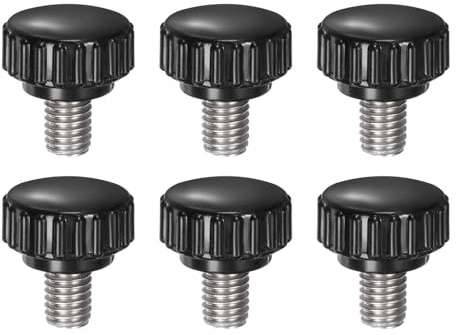sourcing map Lot de 6 boutons de serrage moletés M8 x 10 mm en acier inoxydable 304 fileté mâle à vis moletée de type 22 mm à tête ronde filetée à main Noir
