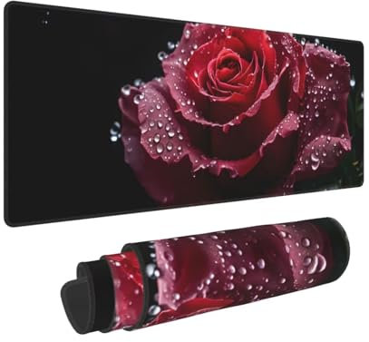 Dooqon Mouse Pad Gaming Large Desk Pad 1500x800x3mm Washable XL Mouse Mat,Red Rose Mouse Pad with Anti-Slip Rubber Base, for stable Grip on smooth surfaces, Extended Mouse Pad for Office & Home Q-300