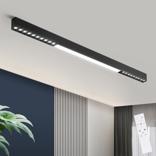 Homefire Deckenleuchte LED Deckenlampe Küche - Schwarz Küchenlampe Lang | Flurlampe Dimmbar bürolampe Flur Büro Deckenstrahler mit Fernbedienung Wohnzimmerlampe Modern schmal 32W Schlafzimmerlampe