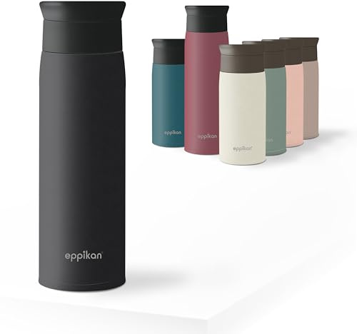 eppikan eppiToGo Edelstahl Thermobecher- Isolierbecher, Kaffee-to-go Becher, 350 ml, 500 ml Travel Mug, Autobecher, auslaufsicher mit hygienischer 360°-Trinköffnung (Matt Black, 500 ml)
