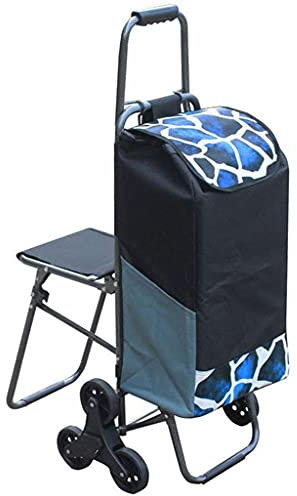 Shopping Trolley on Wheels Multi Function Shopping Cart Climbing Stairs Cart/Folding Cart/Portable Pull Cart/Hand Trailer/Pull Rod Car/With Stool Can Sit/Stool Storage Hand TrucksBlueShoppin (Blue )