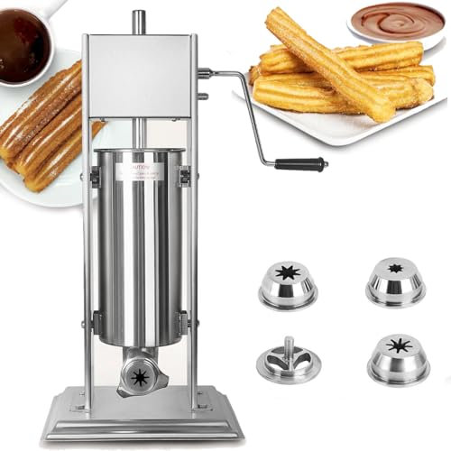 Qiang Riempitrice per Churro Manuale 5l/7l/10l/15l Macchina per Ciambelle Spagnole Verticali Commerciali in Acciaio Inox con 4 Ugelli per Ristorante,Caffetteria,Enoteca,Negozio,Casa,15L