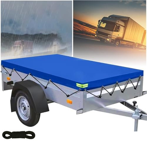 alouweekuky Telo per Rimorchio Auto 207 X 114 X 10 cm, 600d PVC Materiale Telone per Rimorchio Blu con Corda per Telone e Strisce Riflettenti per La Maggior Parte Dei Rimorchi Delle Stesse Dimensioni