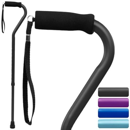 Vive Offset Walking Cane with Comfort-Foam Handle - for Women, Men, Seniors - Lightweight & Adjustable Single Point Walking Stick with a Non-Slip Tip for Stability, Balance, & Support (Black)